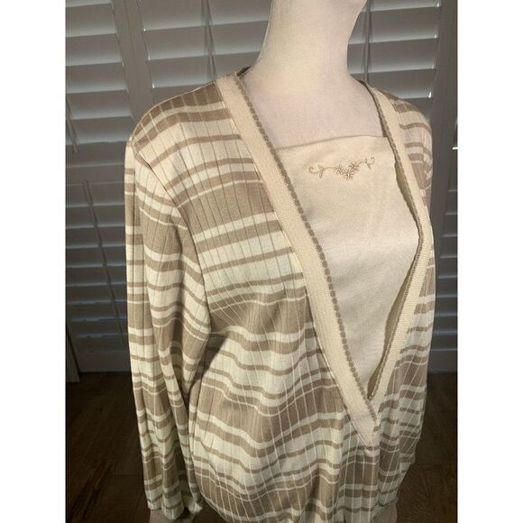 New Vtg Cricket Lane Top Blouse M Ivory/Tan Stripe Swiss Chalet Cottage 80s Sear - Picture 12 of 12